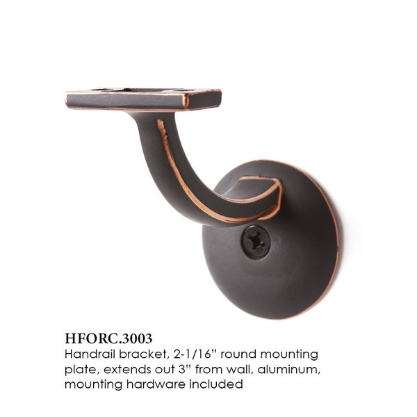 Oil Rubbed Copper 3003 Handrail Bracket with Round Mounting Plate for Wood Wall Railing - HFORC.3003