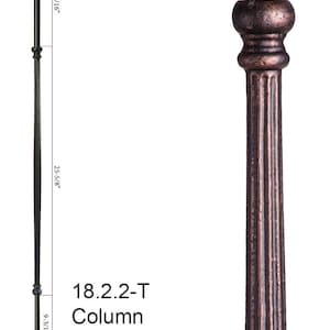 May include: A black metal column with a fluted design and rounded ends. The column is 44 inches tall and weighs 1.75 pounds. The text on the image reads "18.2.2-T Column Ends: 5/8" Rd.. Height: 44" Wt. 1.75 lbs."