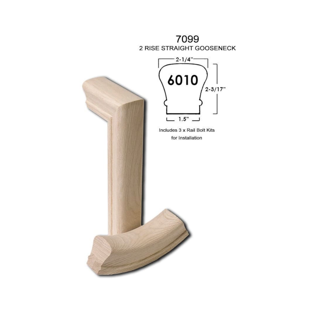 7099 White Oak 2 Rise Straight Gooseneck - 6010 Wood Staircase Handrail ...
