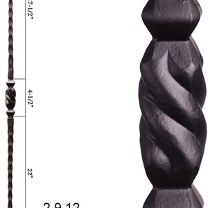 May include: A black metal single knob railing with a twisted design. The railing is 44 inches tall and has a 9/16 inch square end. It weighs 3.8 pounds.