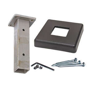 Satin Black 16.3.72 Modern Newel Mounting Kit for 1-3/16 inch Square Iron Newel Posts for Stair Remodeling - HFSTB16.3.72