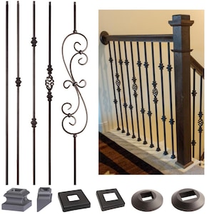 Satin Black - Versatile Series Iron Balusters & Shoes – 1/2" Square x 44" Tall – Box of 5 Balusters or 10 Shoes – Staircase Remodel