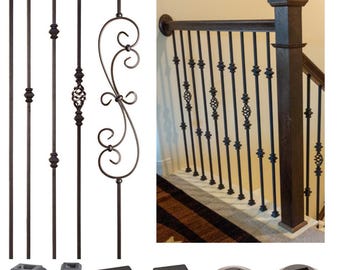 Satin Black - Versatile Series Iron Balusters & Shoes – 1/2" Square x 44" Tall – Box of 5 Balusters or 10 Shoes – Staircase Remodel
