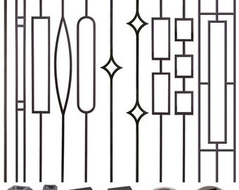 Satin Black Hollow Aalto Iron Balusters & Shoes – 1/2" Square x 44" Tall – Box of 5 Balusters or 10 Shoes – Staircase Remodel