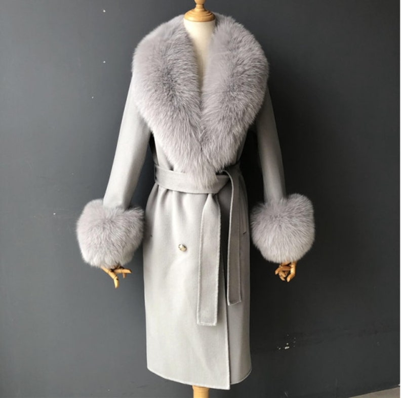 Wool Coat With Natural Fox Fur Collar Cashmere Wool Blend - Etsy