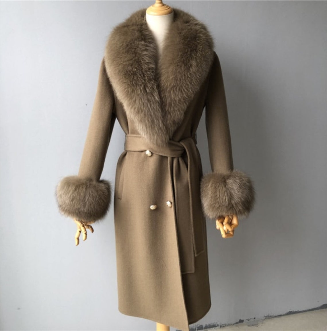 Wool Coat With Natural Fox Fur Collar Cashmere Wool Blend - Etsy