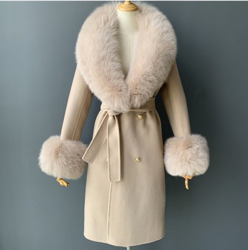 Wool Coat With Natural Fox Fur Collar Cashmere Wool Blend - Etsy