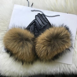 NEW COLORS ADDED Real Sheepskin Fox Fur Gloves Women's - Etsy