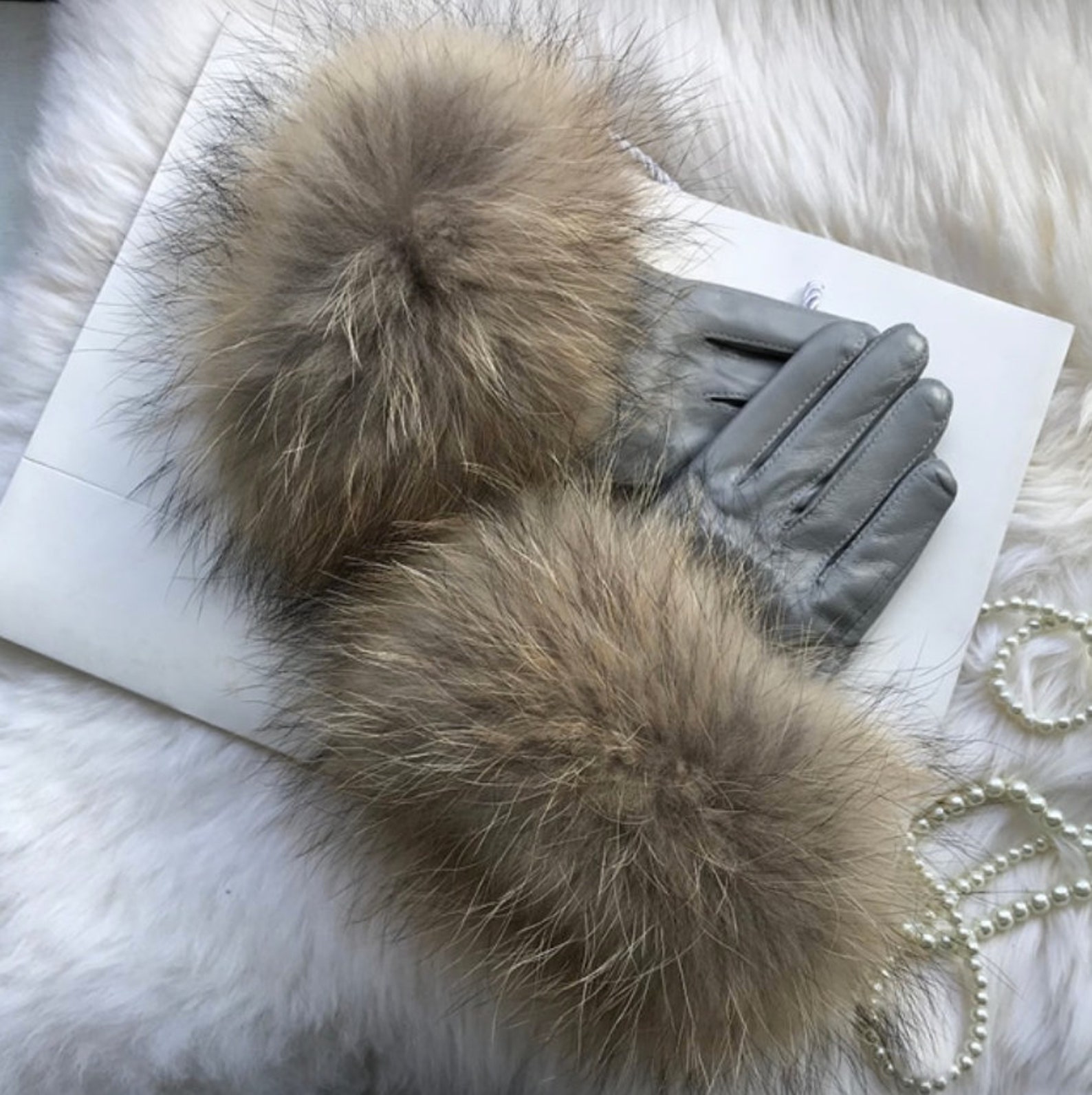 NEW COLORS ADDED Real Sheepskin Fox Fur Gloves Women's - Etsy