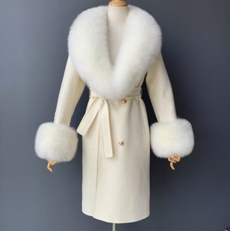 Wool Coat With Natural Fox Fur Collar Cashmere Wool Blend - Etsy