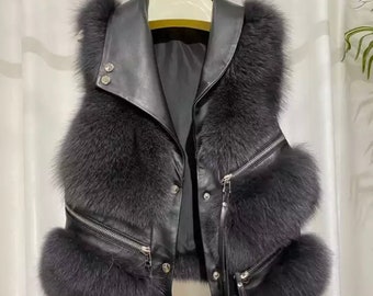Women's Fur Vest Real Fur Jacket Black Fox Jacket - Etsy