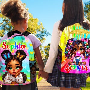 Custom Afro Girl Backpack with Name,Custom Black Girl School Bag,Personalized Backpack Sets for Kids,Back to School for Black Girls,Birthday
