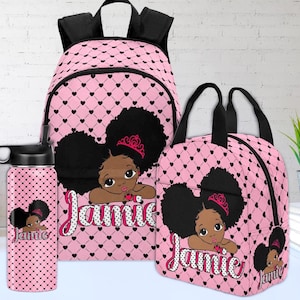 Personalized Pink Backpack for Afro Girls: Black Girl Bookbag