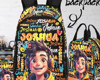 Personalized Boys Bookbag and Lunch Box Set: Waterproof Initial Backpack
