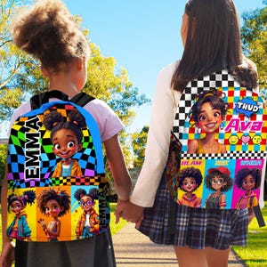 Custom African American Backpack,Personalized Black Girl Backpack,Custom Afro Girls Bookbag with Name,Text School Bag for Girls,NameLunchBox
