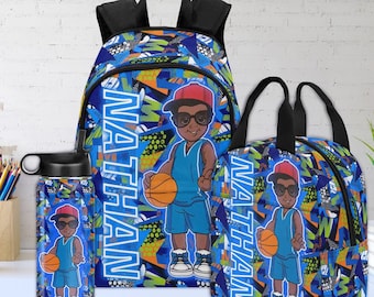 Personalized Boy's Backpack and Lunch Box: Waterproof Kid School Bag