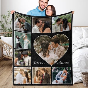 Photo collage Blanket,Couple Photo Blanket,Personalized Fleece Throw Blankets,Custom Blanket with Pictures,Gift for Wife/Husband.Anniversary