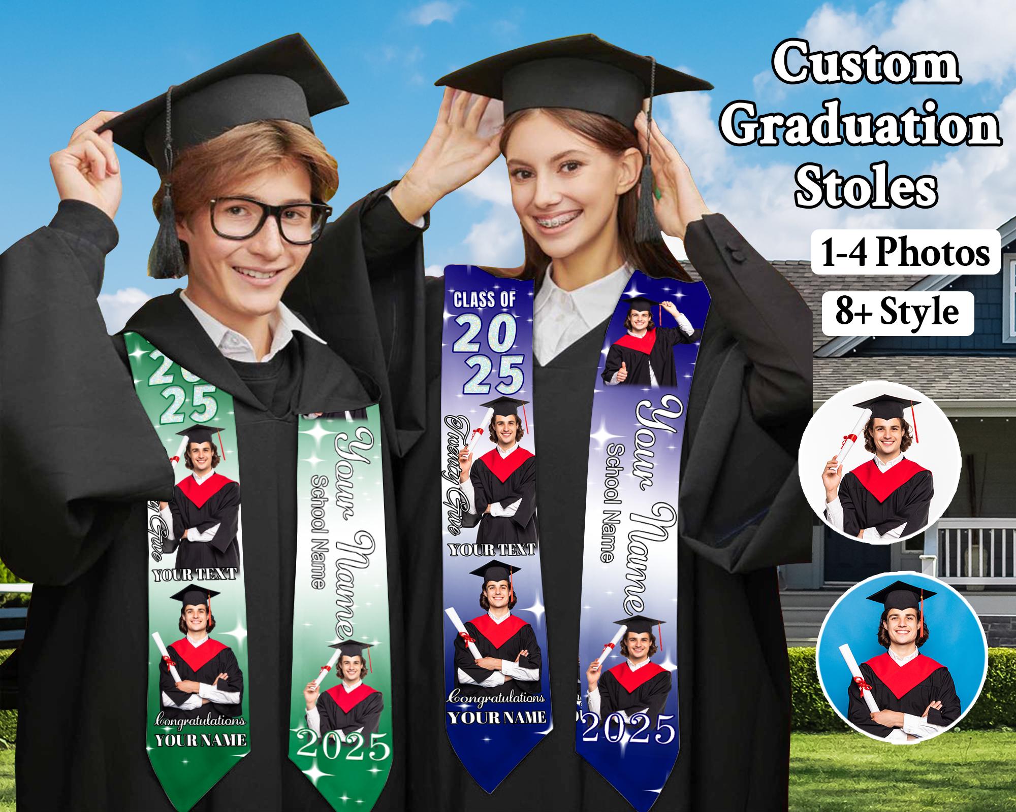 Class Of 2025 Custom Flag Graduation Stoles With Photo - Graduation Gift