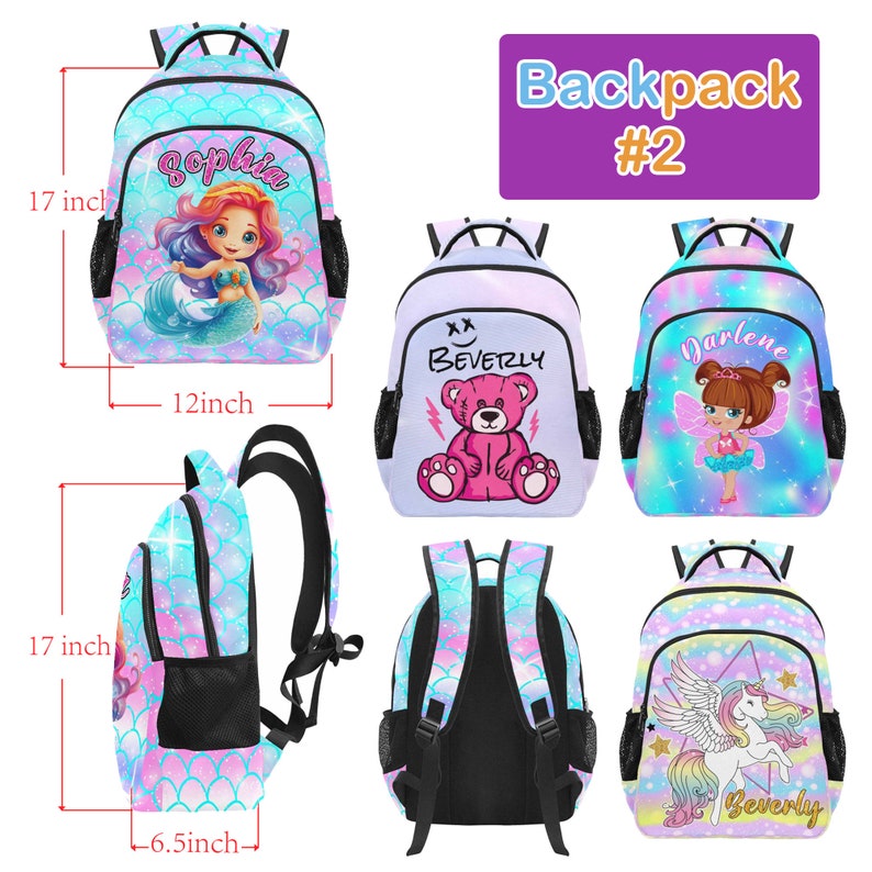 Personalized Unicorn Backpack: Kids School Bag with Lunch Bag #2 Backpack