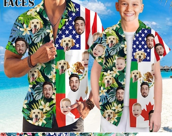 Personalized USA Mexico Flag Shirts,Custom FIFA Tropical Shirt,Face/Photo/Logo Hawaiian Shirt for Family