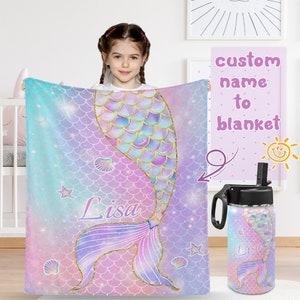 Girl Mermaid Blankets,Mermaid Baby Blanket,Custom Baby Name Blanket,Mermaid Tail Blanket,Mermaid Gift for Daughter,Toddler Girl Blanket