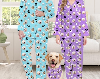 Custom Pet Face Pajamas,Custom Pajamas,Personalized Long Sleeve PJS  Sets,Funny Dog face Pajamas,Birthday,Anniversary Gifts