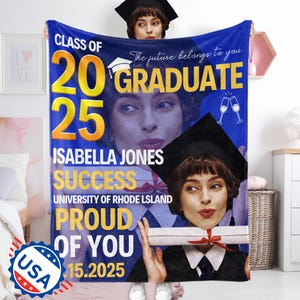 2025 Graduation Blanket,Custom Gradnation Blankets with Picture and Name,School Logo/Class of 2025 Blanket,College Graduate Gift for Her/Him