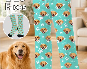 Custom Pet Face Pajama Pants,Personalized Drawstring Pj Bottom with Pictures, Dog Lover PJS , Birthday Gift