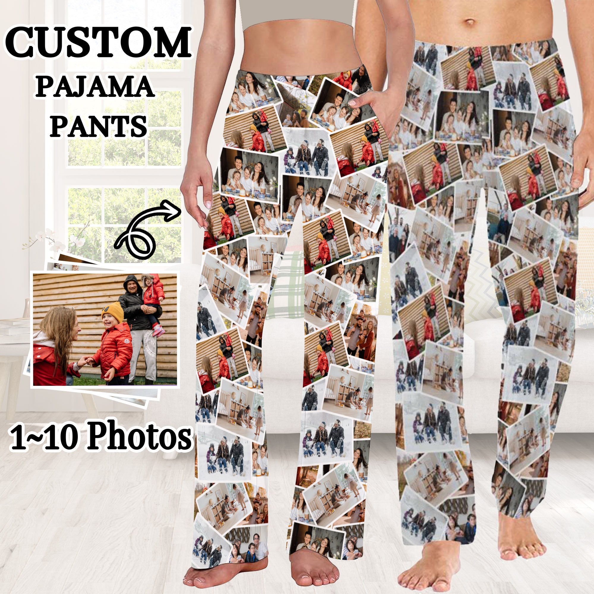 Customized Pajama Pants With Photo,collage Photo Pants,pictures Printed  Pajama,men's Pajama Bottoms,gift for Him,birthday Day Gift20pictures 
