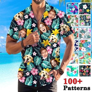 Custom Family Hawaiian ButtonDown, Personalized  Logo Face Tropical ShirtS,Aloha Shirt for Bachelor Party,Birthday Gifts
