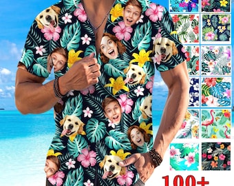 Custom Family Hawaiian ButtonDown, Personalized  Logo Face Tropical ShirtS,Aloha Shirt for Bachelor Party,