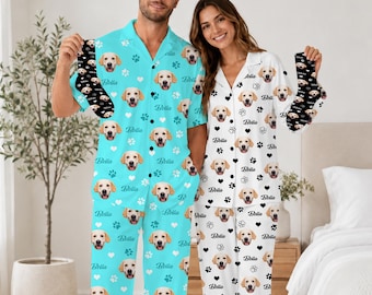 custom Dog Face& Name Pajamas,PersonalizedFamily Pajama Set, Pet Photo Sleepwear,Gift for DogDad/Dog Mom
