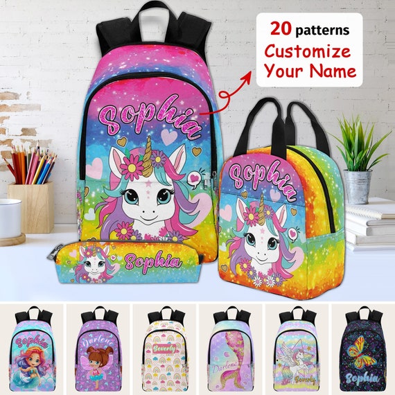 Personalized Unicorn Backpack: Kids School Bag with Lunch Bag