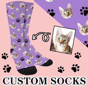 Custom Face Socks,Personalized Photo Socks,Cat Face Socks,Custom Socks With Pet Picture,Custom Paw Print Socks,Novelty Socks,Gift Socks