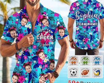 Custom Cheer Hawaiian Shirt, Personalized Photo Tropical Button-Up, Aloha Team Shirts,Summer Cheer Camp