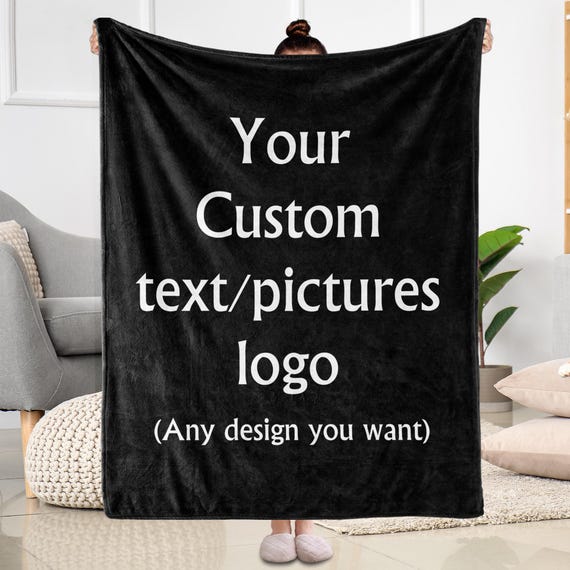 Personalized Photo Fleece Blanket, Custom Blankets with Name/Logo,Pet Picture Memorial Throw Blankets