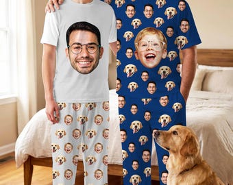 Personalized Dad and Son Pajamas Set, Custom Face Sleepwear for Father's Birthday,Photo Print PJS