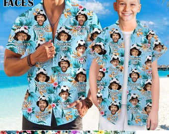 Custom Soccer Dad Shirt, Personalized Tropica Hawaii Shirts with Face/Text, Floral Aloha Family Matching shirts,Father's Day Gifts