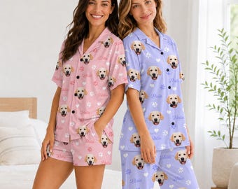 Custom Pet Portrait Pajamas Set,Personalized  Dog Face PJS for Women Men,Pet Lover Gift