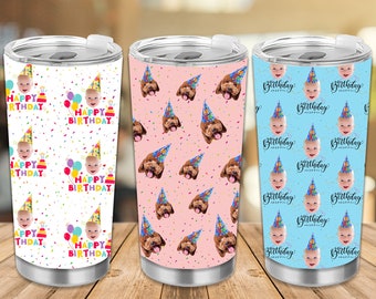 Custom Photo Birthday Tumbler: Personalized Face Travel Mug