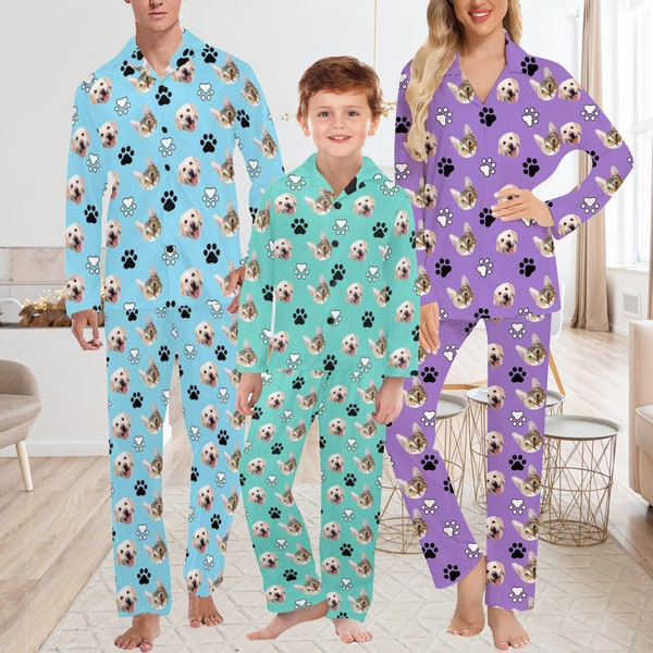 Custom Pet Face Pajamas,Custom Pajamas for Family,Personalized Long Sleeve Pjm Sets,Funny Dog face Pajamas,Family Gift,Anniversary Gifts