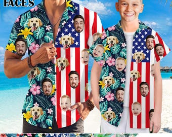 Custom American Flag Hawaiian Shirt, Personalized Floral Aloha Family Matching Shirts,250th Anniversary Gifts