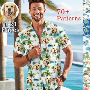 Custom Dog Face Hawaiian Shirt: Personalized Tropical ButtonDown for Men/Women, DogDad Gift,Father's Day Gifts