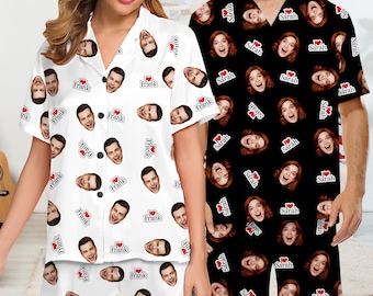 Personalized Face Pajamas with Heart, Custom Photo Couple PJs,Gift for Mom/Dad