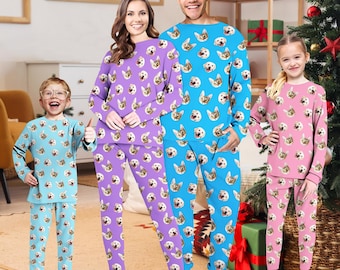 Custom Pet Face Pajamas, Personalized Family Matching Pj Set
