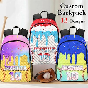 Baseball Ice Cream Drip Team Backpacks, Custom Backpack for kids ,Personalized Back to School Gifts