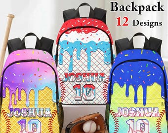 Baseball Ice Cream Drip Team Backpacks, Custom Backpack for kids ,Personalized Back to School Gifts