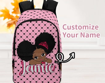 Pink Backpack Bag for Black Girl,Personalized Black Girl Backpack Bag,Personalized Kid’s Backpack BookBag,Back to School Gift for Black Girl