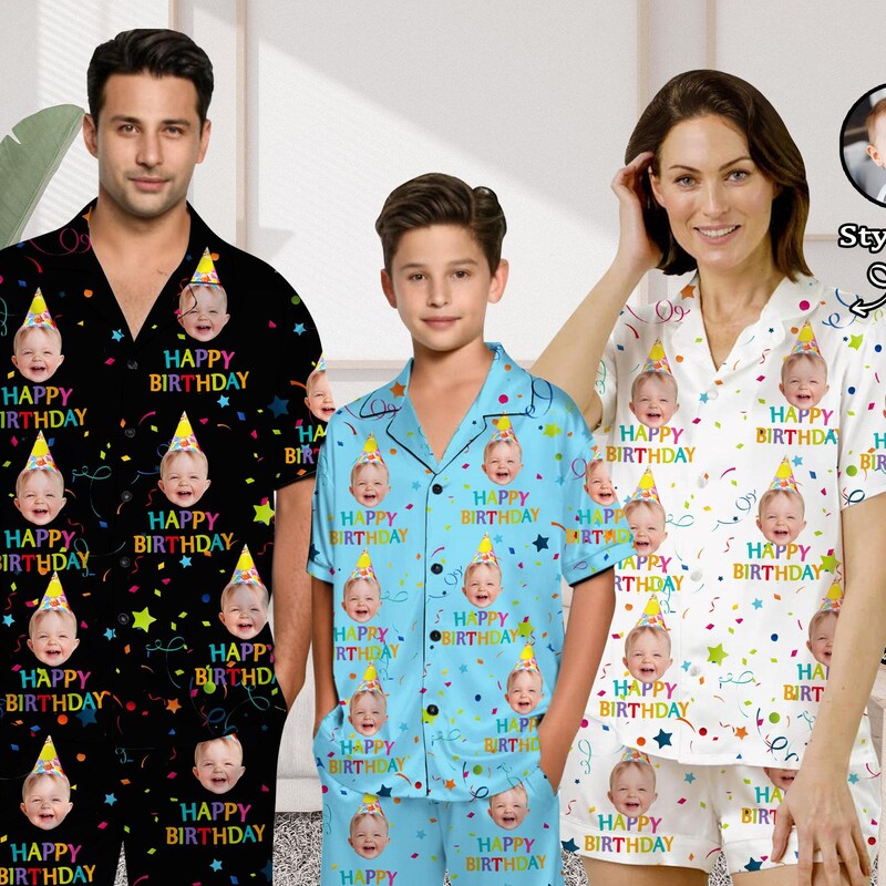 Personalised Whimsical Girl Happy Birthday Green Adult Pajamas Set Matching main image 1