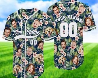 Custom Hawaiian Baseball Jersey, Personalized Tropical Face Print Shirt